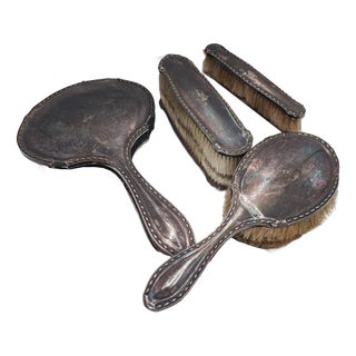 Plated Coat of Arms Mirror and Brushes, 1890s, Set of 4 For Sale