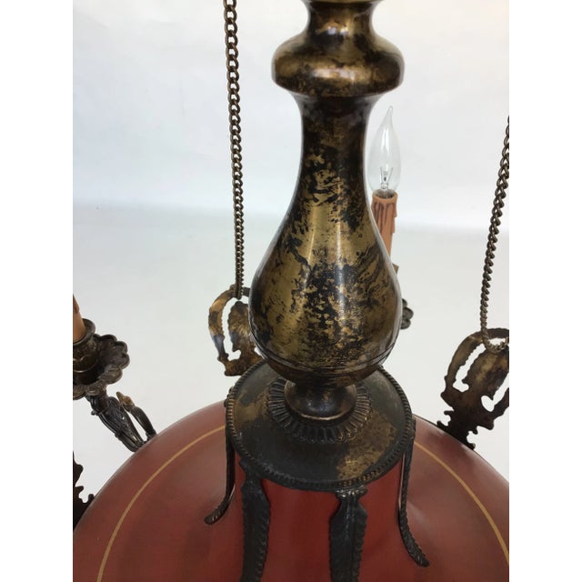 1990s Italian Six Light Brass Chandelier With Red Tole Finish For Sale In Dallas - Image 6 of 13