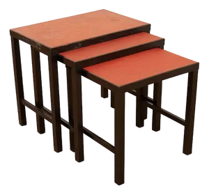 Nesting Tables with Painted Black Wooden Frame & Red Linoleum Tops, Set of 3