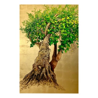Anastasia Gklava, Platanus, the Tree of Joy and Healing, Oil on Canvas & Gold Leaf, 2024 For Sale