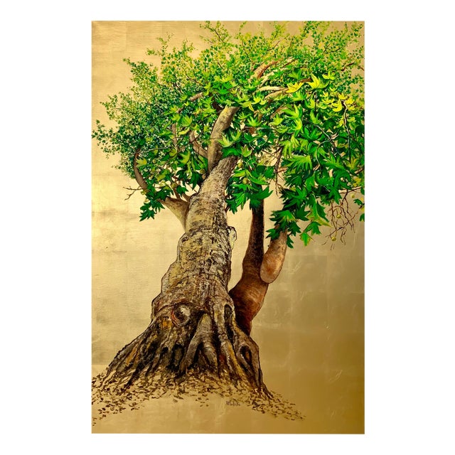 Anastasia Gklava, Platanus, the Tree of Joy and Healing, Oil on Canvas & Gold Leaf, 2024 For Sale