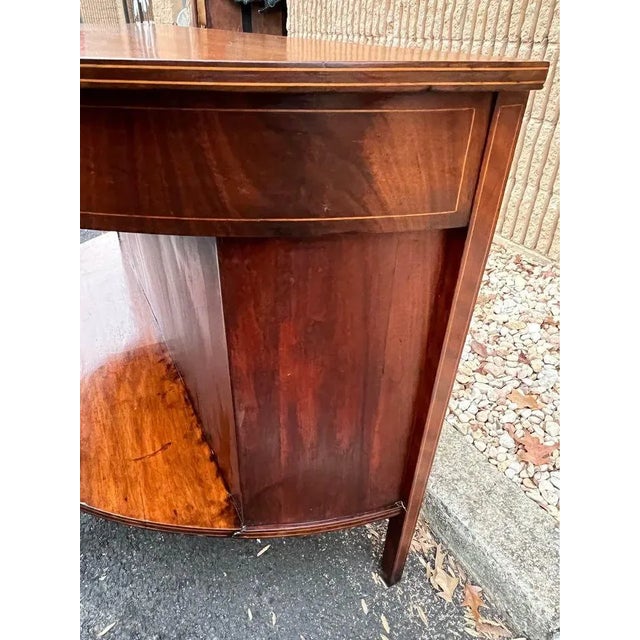 Wood Antique Mahogany Inlay Demilune Server or Console Table. 19th Century. For Sale - Image 7 of 12
