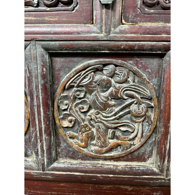 Maroon Antique Chinese Carved and Painted Elm Altar Table For Sale - Image 8 of 12