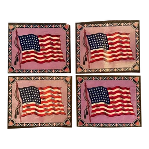 Antique ‘Tobacciana’ Flannel American Flags/Textile Tobacco Premium Inserts- Set of 4