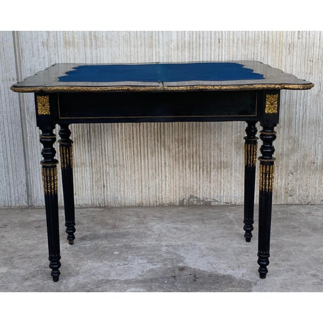 19th Century French Ebonized Folding Card Table With Bronze Mounts For Sale - Image 4 of 13