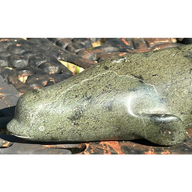 Vintage Canadian Inuit Beluga Whale Serpentine Stone Carving by Nooshoota Paduq (1979) For Sale In New Orleans - Image 6 of 12