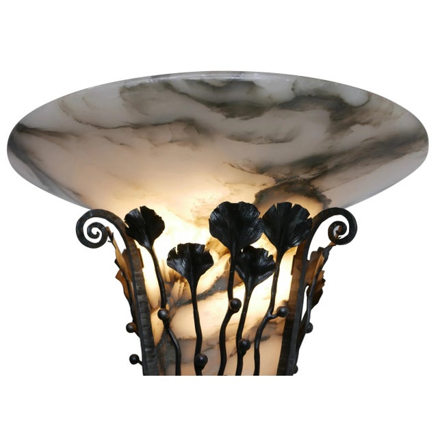 Art Deco Wrought Iron Floor Lamp with Alabaster Shade, French, circa 1920 For Sale - Image 12 of 12