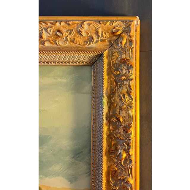 Sienna Oil Painting of a French Landscape With Shepherd Playing a Flute and Leading Sheep… For Sale - Image 8 of 9