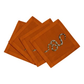Serpent Cotton Sateen Cocktail Napkins in Burnt Orange, Set of 4 For Sale