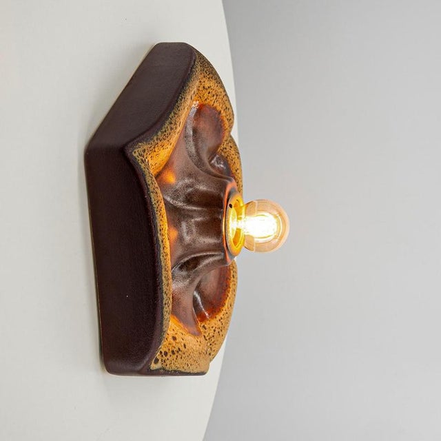 Brown Ceramic Wall Light attributed to Pan Leuchten, Germany, 1960s For Sale - Image 8 of 13