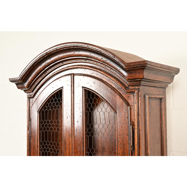 Guido Zichele Style Italian Provincial Carved Walnut Drop Front Secretary Desk With Lighted Bookcase Hutch, Circa 1970s For Sale - Image 10 of 18