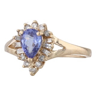 0.96ctw Pear Tanzanite Diamond Halo Ring 14k Yellow Gold Size 7 Engagement For Sale