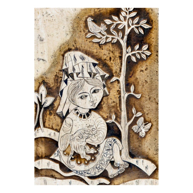 Folk Art Mid Century Carved Figurative Girl and Kitten by Rodney Winfield For Sale - Image 3 of 4