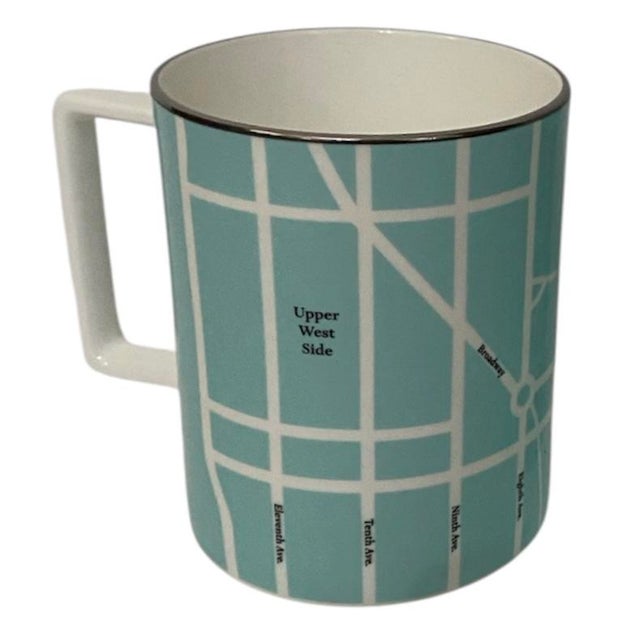 Modern ModernTiffany and Co. New York Fifth Avenue Manhattan Map Mugs, Blue, Limited Edition - Pair For Sale - Image 3 of 9