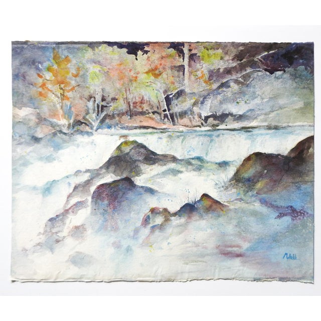 Rustic Late 20th Century Rushing River Landscape Watercolor Painting For Sale - Image 3 of 4