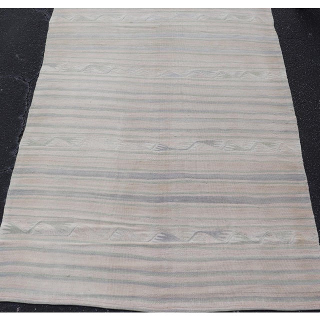 Textile Stripe Design Turkish Vintage Kaysari Kilim Rug in Soft Pastel Tones For Sale - Image 7 of 11