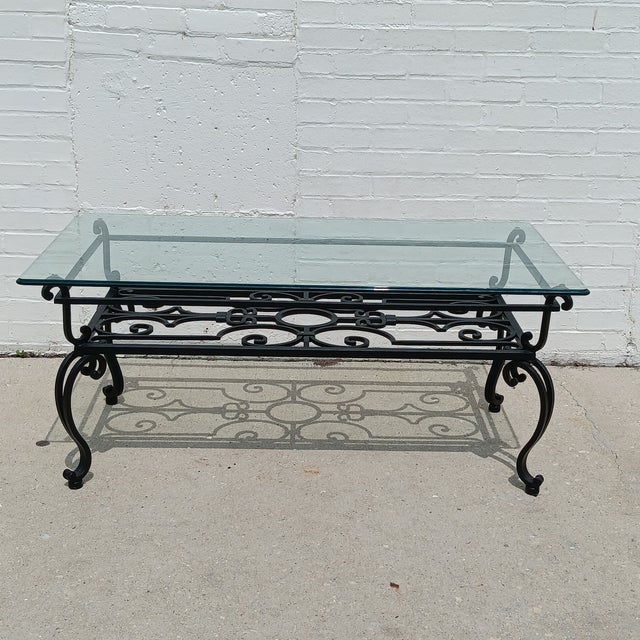 Vintage 19th Century French Wrought Iron Indoor/Outdoor Coffee Table With 1" Thick Table Top Glass For Sale - Image 14 of 18