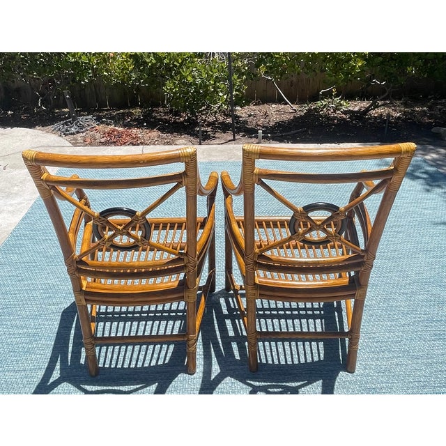 McGuire Pair of Authentic McGuire Target Back Vintage Rattan Armchairs For Sale - Image 4 of 10