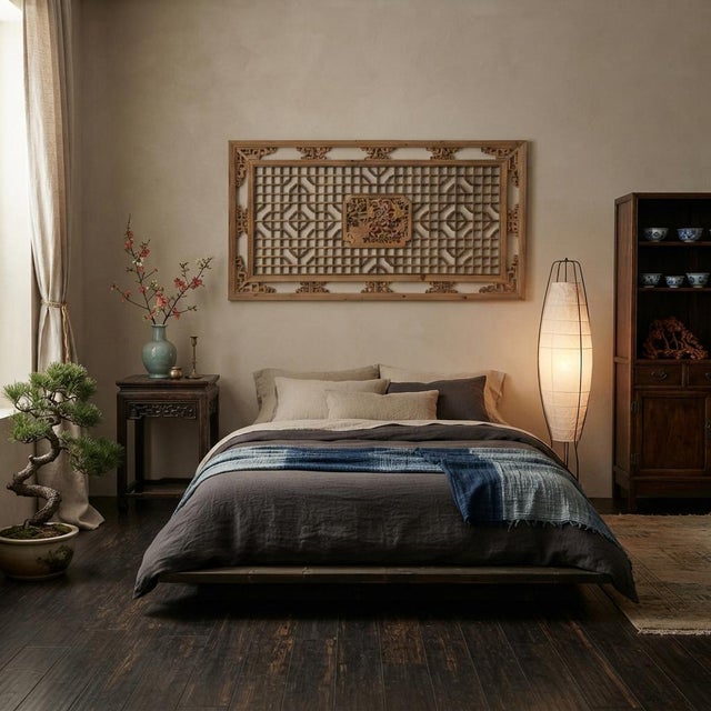 58" Chinese Rectangular Flower Birds Geometric Wood Wall Panel For Sale - Image 4 of 11