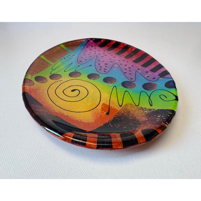 Vintage Fiala Design Works Hand Painted Abstract Art Glass Plate For Sale - Image 4 of 10