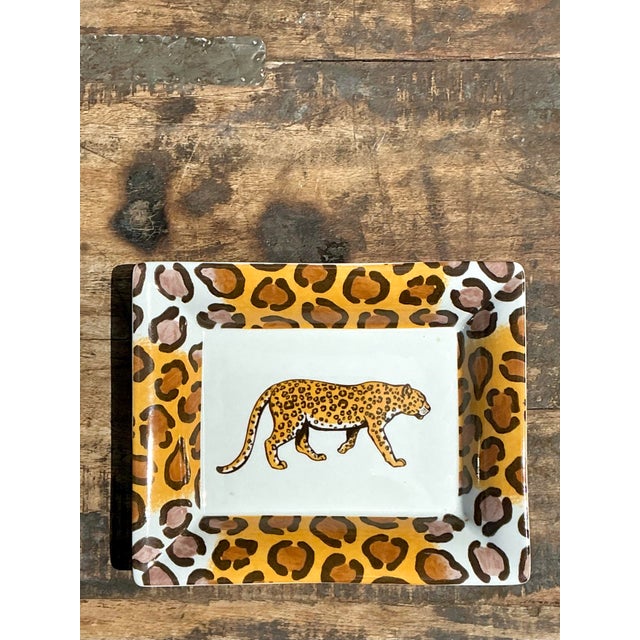 Vintage French Patricia Derouboix Limoges Cheetah Ceramic Tray For Sale - Image 11 of 12