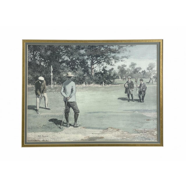 A vintage framed reproduction of “A Long Putt” after celebrated American illustrator Arthur Burdett Frost (1851–1928). The...