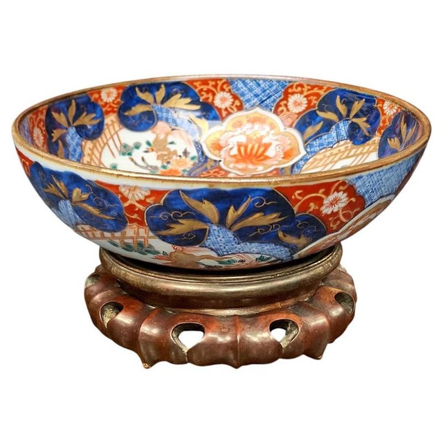 Ceramic Mid-19th Century Japanese Arita Imari Shi-Shi Lion Bowl with Stand For Sale - Image 7 of 7