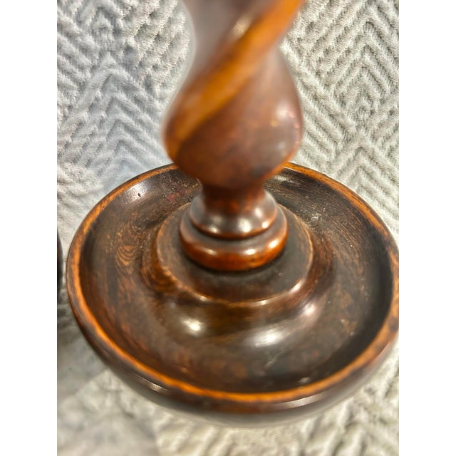 Early 20th Century Early 20th Century English Jacobean Revival Oak Barley Twist Candlesticks - A Pair For Sale - Image 5 of 12