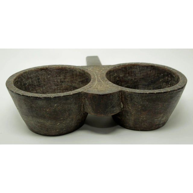 Antique Indian Teakwood Large Container With Rustic Carving and Spoon For Sale - Image 12 of 13