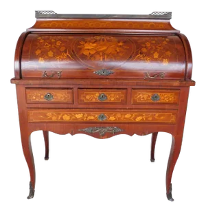 Antique French Louis XV Style Marquetry Inlaid Cylinder Desk