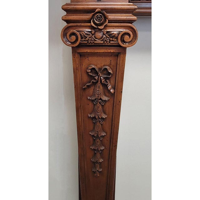 Wood English-Style Hand-Carved Limewood Fireplace Mantel, Crafted in Italy For Sale - Image 7 of 7