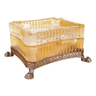 Antique Ashtray in Glass and Decorated Metal For Sale