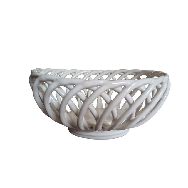 Vintage Stoneware Ceramic Pottery Lattice Fruit Bowl For Sale - Image 9 of 11