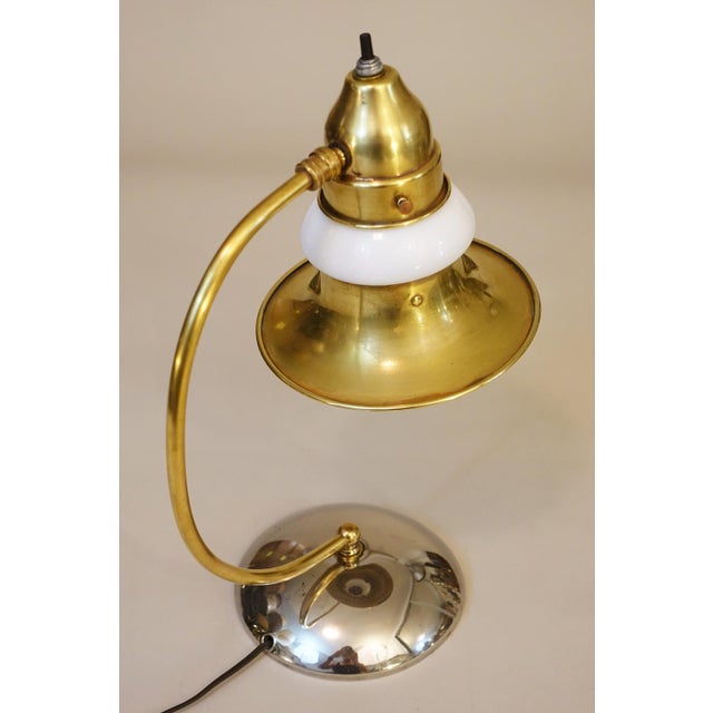 1930s Art Deco Streamline Brass Chrome Milk Glass "Halo" Table Lamp Markel Faries Era For Sale - Image 9 of 10