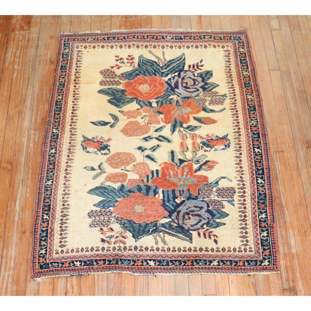 Persian Early 20th Century Zabihi Collection Floral Square Persian Afshar Rug - 3'9" x 4'10" For Sale - Image 3 of 9