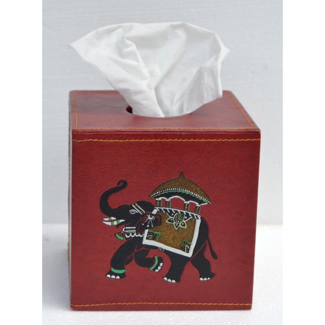 Mid-Century Modern leather elephant embossed tissue box is a decorative yet functional tissue dispenser that combines...