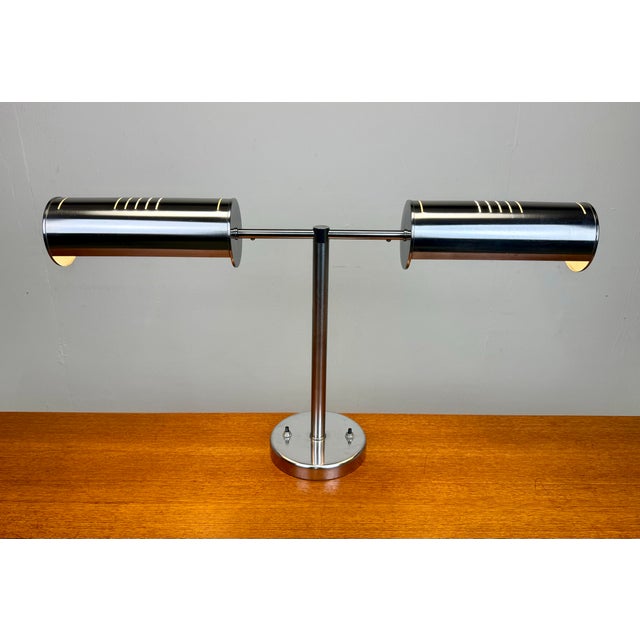 Mid-Century Modern 1960’s Mid Century Modern Greta Von Nessen Two-Arm Desk Lamp in Brushed Steel For Sale - Image 3 of 12