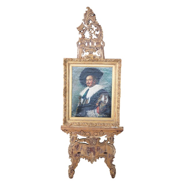 Rococo Late 20th Century Baroque Rococo Revival Mahogany Artist Easel Adjustable Art Painting Display 64" For Sale - Image 3 of 11