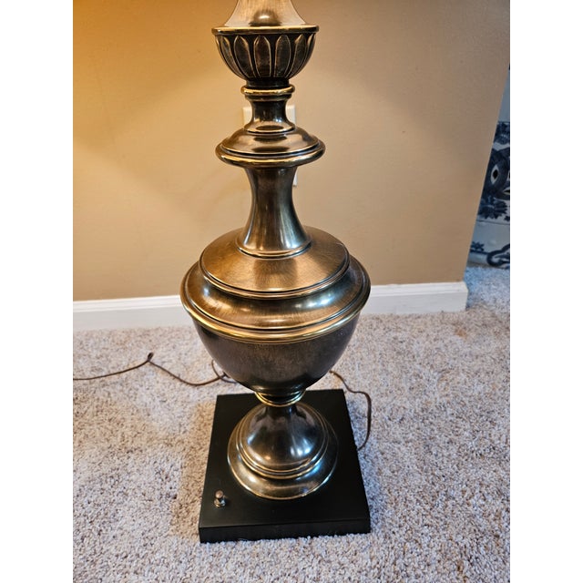 Stiffel Vintage Stiffel Brass Urn Trophy Lamps With Shades - A Pair For Sale - Image 4 of 11