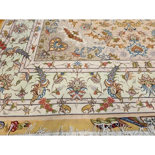 Persian Tabriz Rug, Handwoven Floral Design, Silk Highlight, Taupe & Pale Green, 7’ X 10’ For Sale - Image 4 of 12