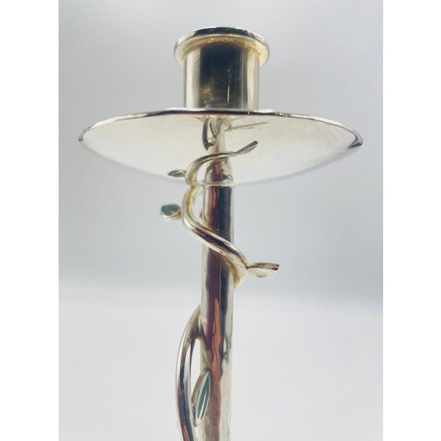 Pair of Emilia Castillo Silver-Plated Candlesticks With Emerald Stone Inlay For Sale - Image 17 of 18