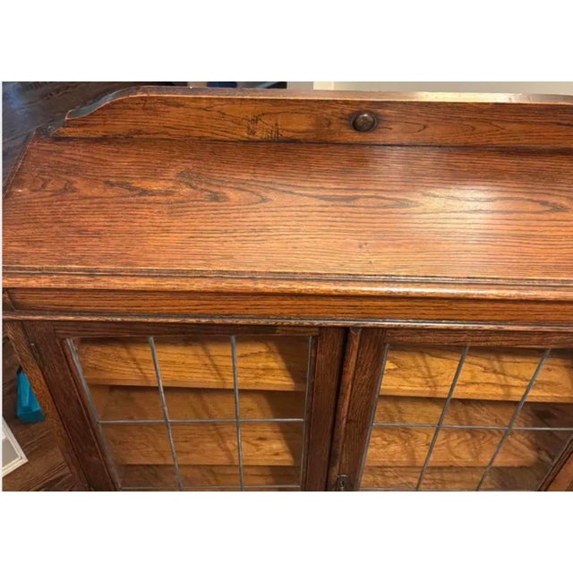 Early 20th Century Antique Arts and Crafts Bookcase - Leaded Glass Doors-Solid Oak For Sale - Image 4 of 9