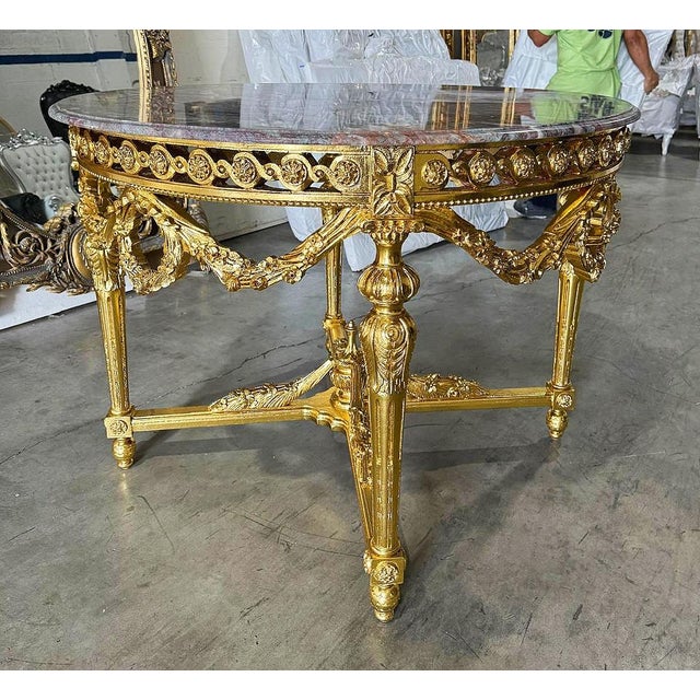 Rococo Rococo Style Dining Table – Marble Top French Dining Table, Luxury Round Table for Elegant Interiors For Sale - Image 3 of 6