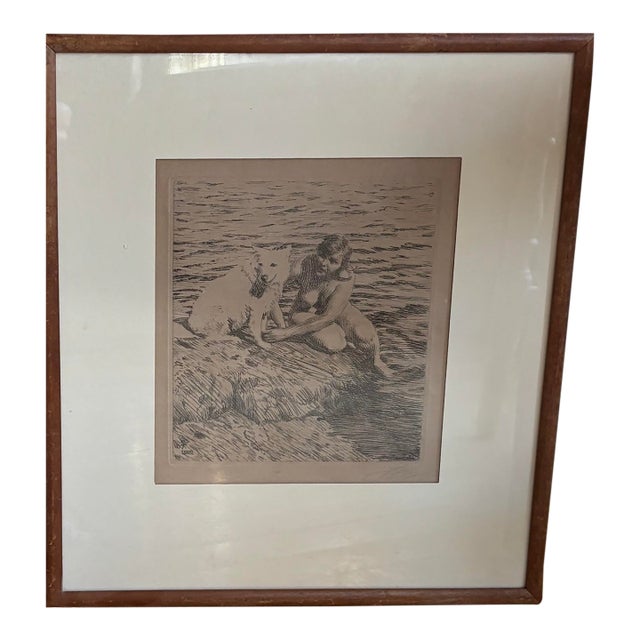 Anders Zorn “Sappo” 1917 Signed Original Etching, Nude With Dog For Sale