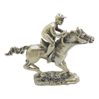Vintage Italian Sterling Silver 925 Racing Horse Figurine from Arezzo, 1970s For Sale