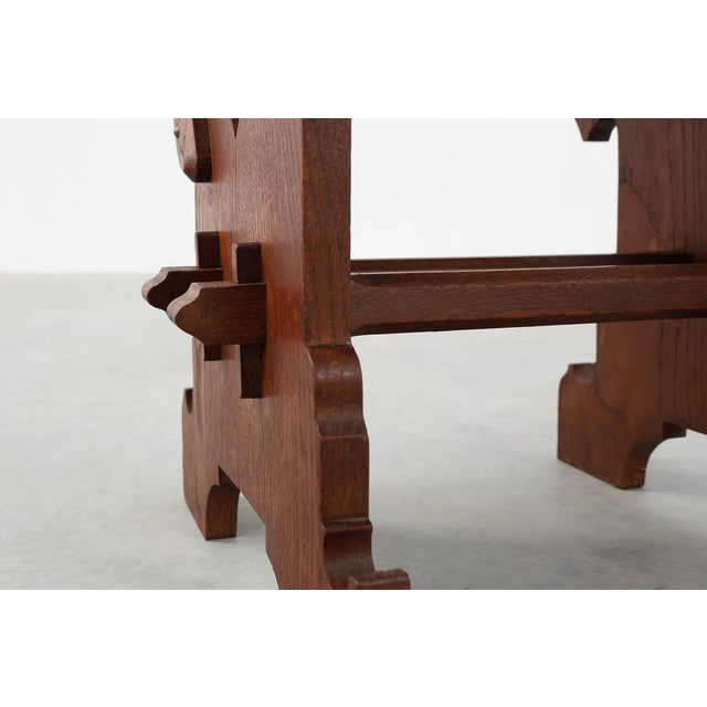 Belgian Arts & Crafts Oak Stool, 1890 For Sale - Image 3 of 10