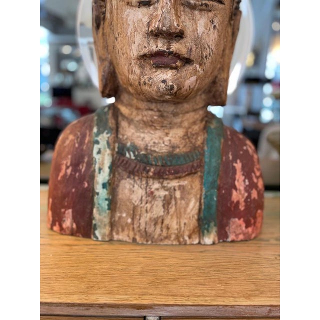 Green Polychrome Wooden Buddha Sculpture, 1890 For Sale - Image 8 of 10