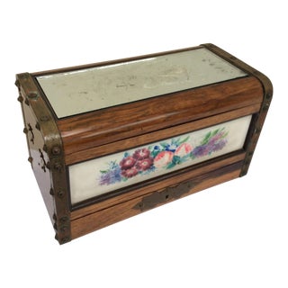 Antique Rosewood & Porcelain Box For Sale