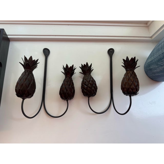 Pair of Pineapple Form Wrought Iron Wall Candle Sconces For Sale - Image 4 of 13