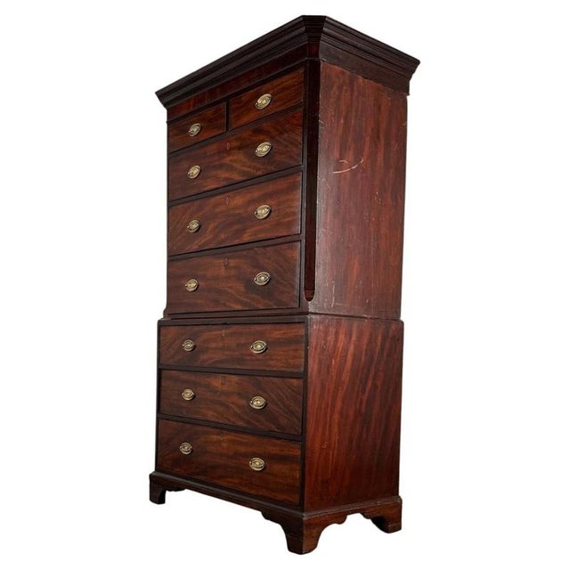 Wood 18th Century Mahogany Chest on Chest with Brass Handles For Sale - Image 7 of 11